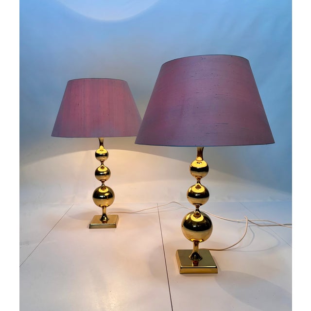 Large Table Lamps with Sculptural Brass Ball Bases, 1970s, Set of 2 For Sale - Image 15 of 18