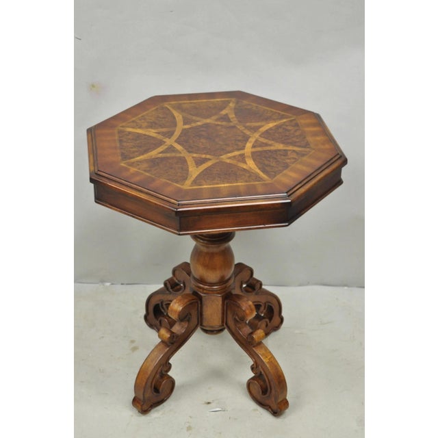 Mid 20th Century Contemporary Italian Mediterranean Style Marquetry Inlay Pedestal Side Table For Sale - Image 12 of 12