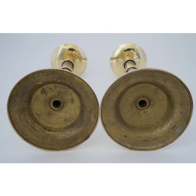 1970s 1970s Polished Mixed Metal Candle Holders Candlesticks - a Pair For Sale - Image 5 of 7
