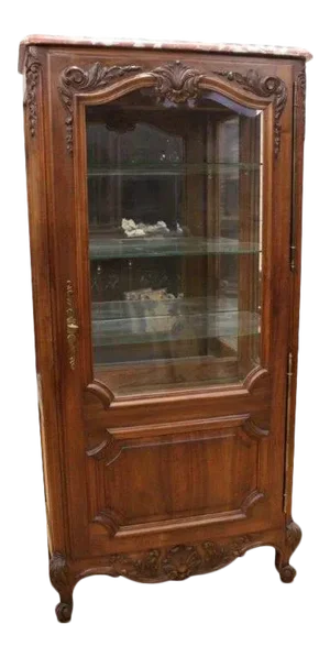 1920s Louis XV French Rococo Walnut China Cabinet