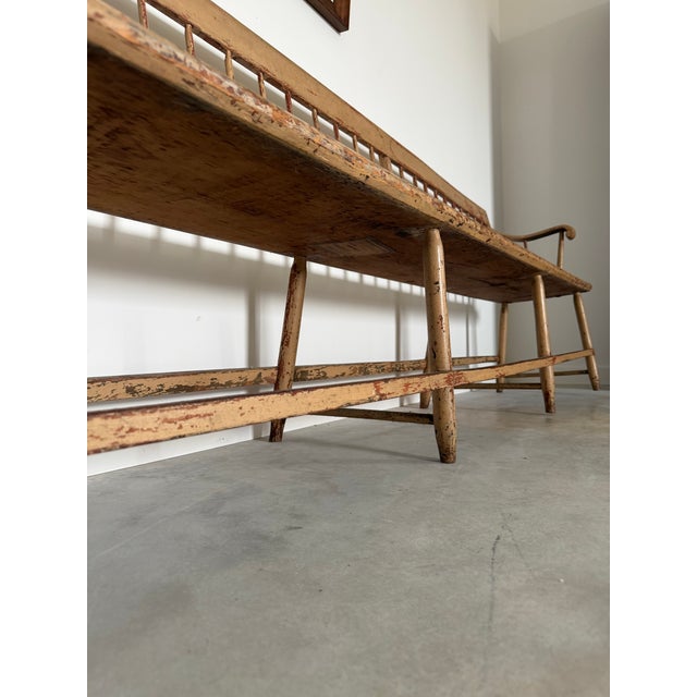 Primitive 10' Long Bench Weathered Original Painted Surface For Sale - Image 9 of 17