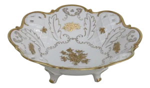 Reichenbach Pierced Lattice Gold Flowers Porcelain Footed Centerpiece Bowl b