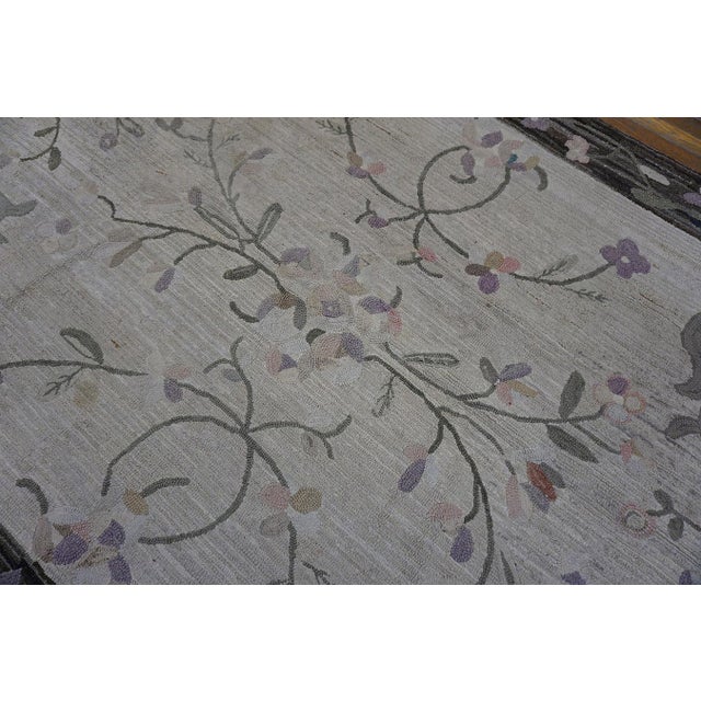 Attractive Beige Background With Delicate Soft Color Flower Pattern Antique American Hooked Rug For Sale In New York - Image 6 of 15