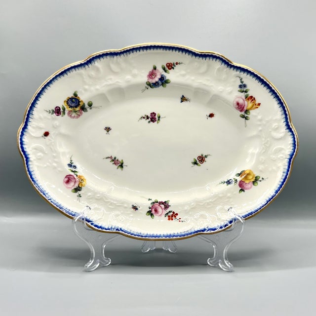 Large Antique Oval Porcelain Plate with Hand-Painted Flowers and Insects from Nantgarw England, 1810s For Sale - Image 13 of 13