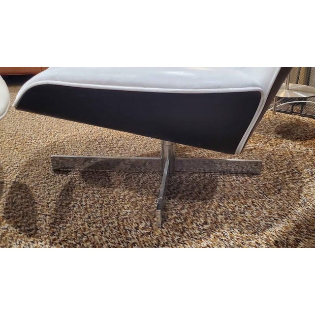 Vintage Ligne Roset White Leather Lounge Chair and Ottoman For Sale - Image 9 of 9