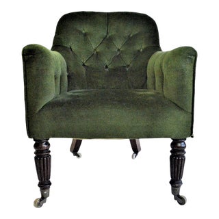 Early 20th Century English Edwardian Emerald Velvet Club Chair For Sale