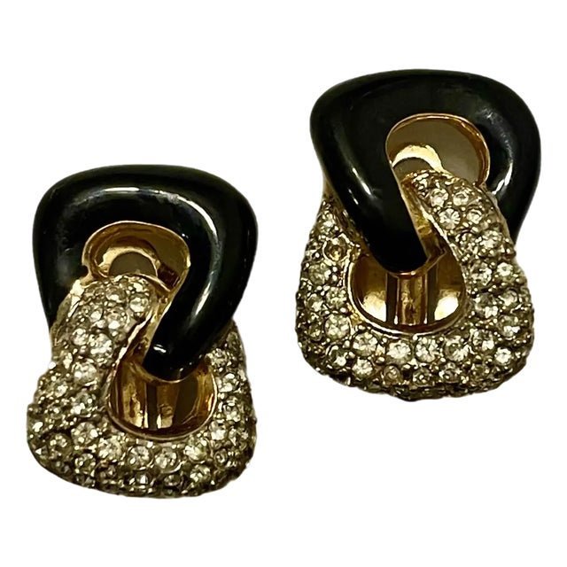 Nina Ricci Enamel and Crystal Knot Earrings For Sale