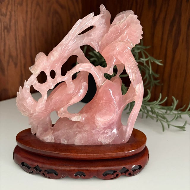 Mid 20th Century Rose Quartz Carved Phoenix Like Bird Family For Sale - Image 5 of 10