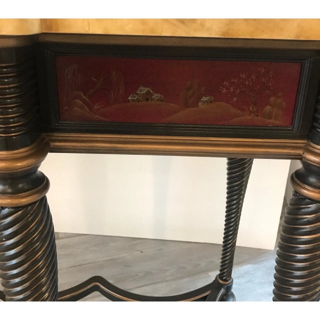 Wood Chinoiserie and Faux Painted Marble Top Console For Sale - Image 7 of 13