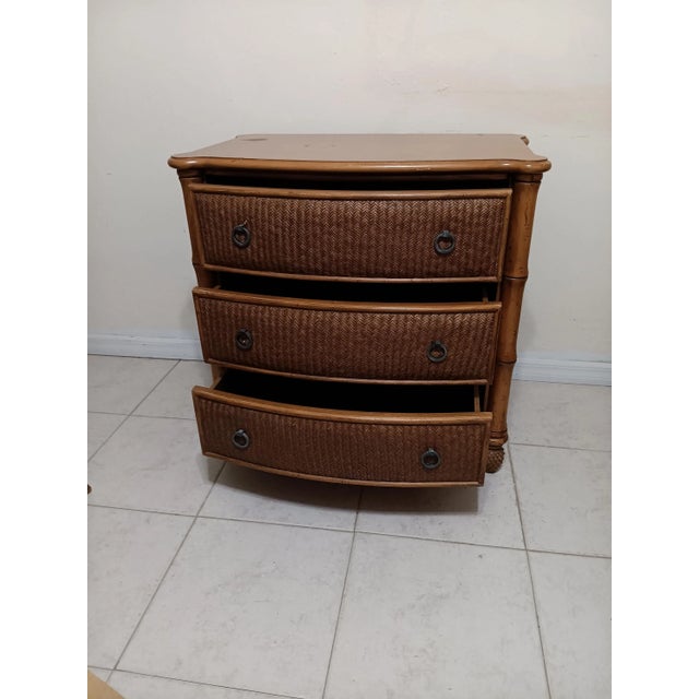 1980s Tropical Tommy Bahama Style Bachelor Chest Brown Wood 3 Drawer For Sale - Image 4 of 6