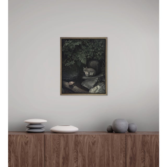 Black Turtle and Squirrel by Susan McDonnell | Oil on Panel Woodland Animal Painting For Sale - Image 8 of 12
