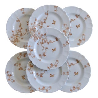 Antique Limoges Porcelain Dessert Plates with Bird Decoration from Charles Haviland, 1930s, Set of 7 For Sale