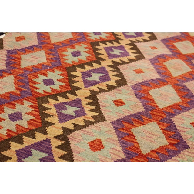 Shabby Chic Abstract Kilim Red Pink Wool Rug - 3'5" X 5'1" For Sale In New York - Image 6 of 8