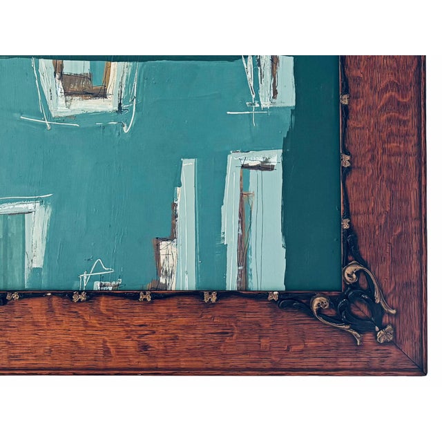 Paint “Cabin Fern" Green Abstract Art in Antique Frame, Transitional Living Room Art by JTS For Sale - Image 7 of 9