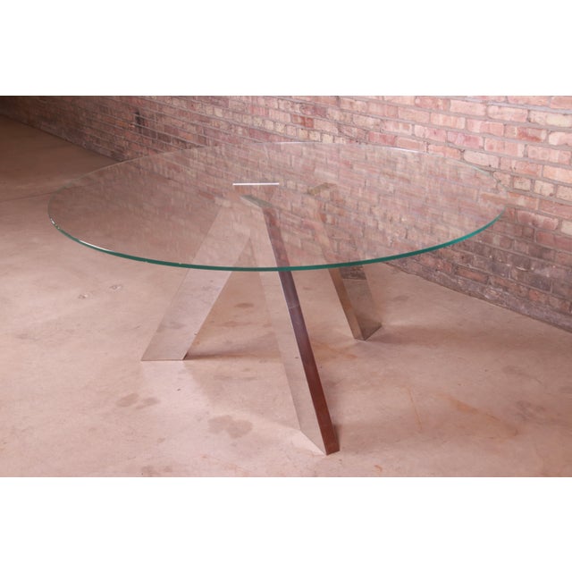 Roche Bobois Modern Glass Top Dining Table With Sculptural Mirrored