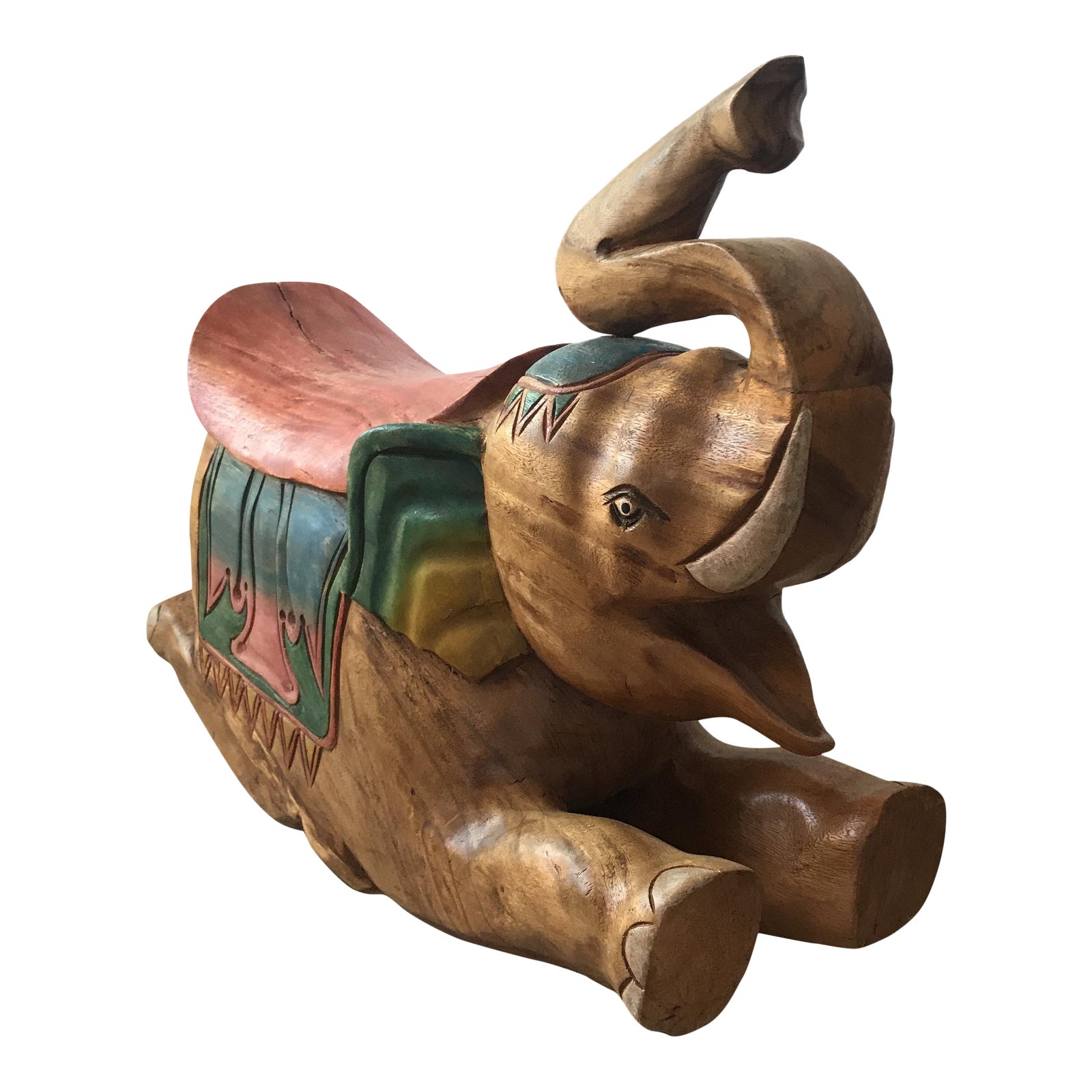 Vintage Carved Wood Rocking Horse Elephant Chairish