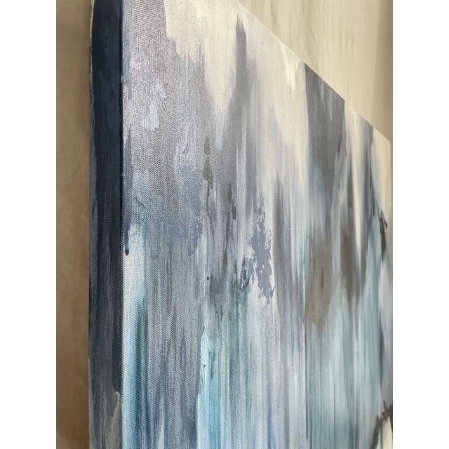 Large Indigo Blue and White Abstract Expression Textured Painting For Sale In Austin - Image 6 of 9