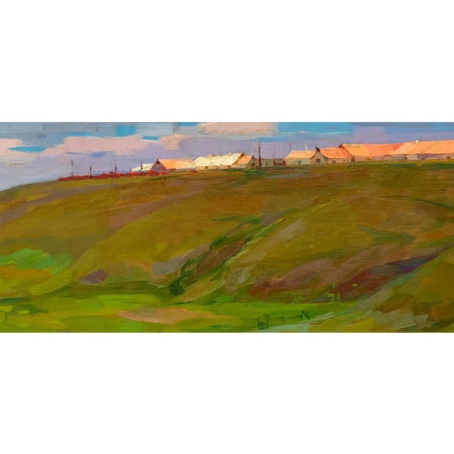 1970s Original Oil Painting, Rural Landscape Art, Farmhouse Wall Decor, Village Scene, Impressionist Style For Sale - Image 6 of 6