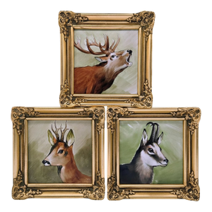 Sommer Garmisch Hand-Painted Porcelain Plaques – Set of 3, Rococo Gilt Frames