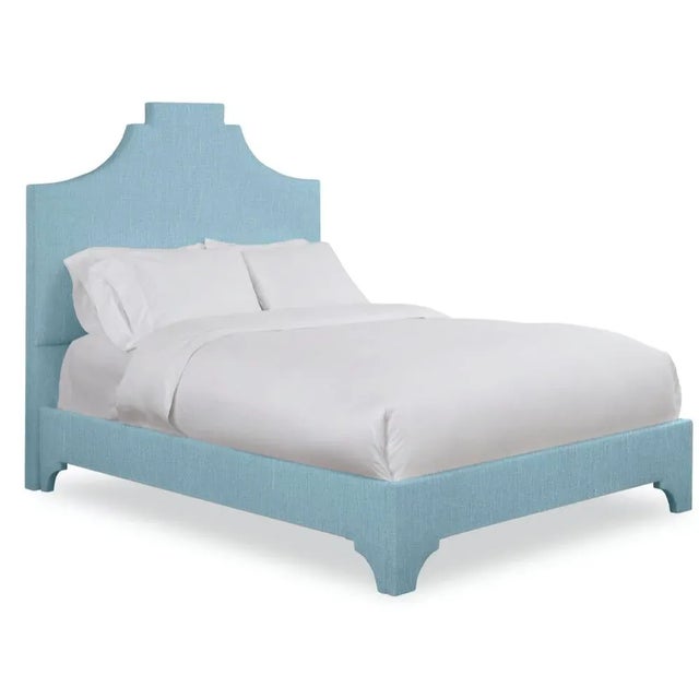 Modern Nadine California King Headboard, Mosaic Blue Linen For Sale - Image 3 of 5