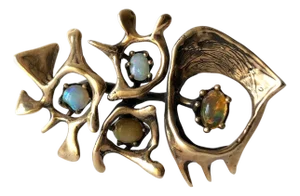 Rare Sammy P. Gee 14k Yellow Gold Opal American Modernist Brooch