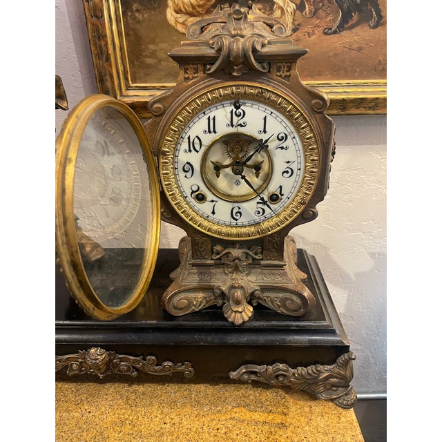 Early 19th Century Figural Bronze and Gilt Statue by Pierre Louise Deltrier Clock by Ansonia New Haven For Sale In Phoenix - Image 6 of 12