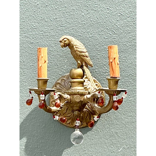 Vintage Brass and Crystal Parrot Sconce For Sale - Image 9 of 12