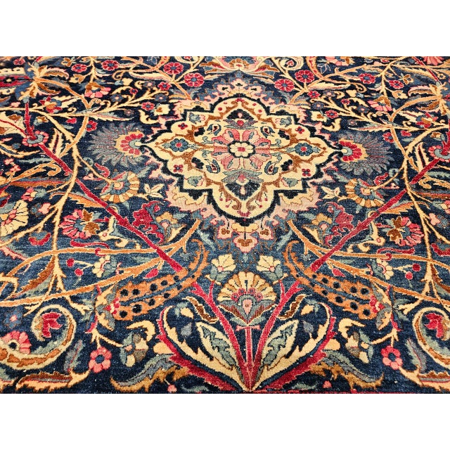 1900 - 1909 Vintage Persian Yazd Rug, Hand-Knotted Wool, Allover Floral Pattern, Navy & Red, 9x12 For Sale - Image 5 of 18