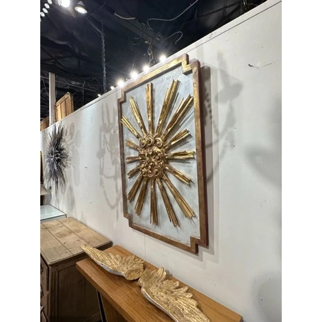 Large Vintage Italian Carved Parcel Gilt Sunburst Panel For Sale In Dallas - Image 6 of 6