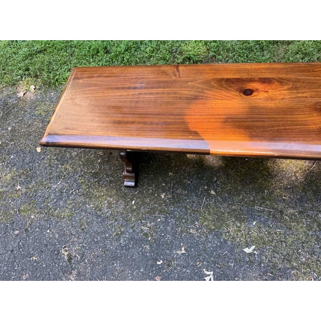 Late 20th Century Pair of Vintage Rustic Style Trestle Base Benches For Sale In Washington DC - Image 6 of 17