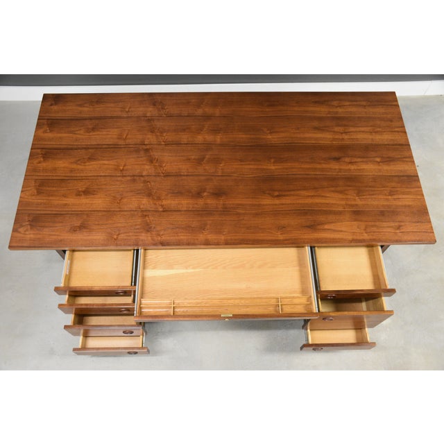 1950s Edward Wormley for Dunbar Walnut Executive Desk For Sale - Image 9 of 12