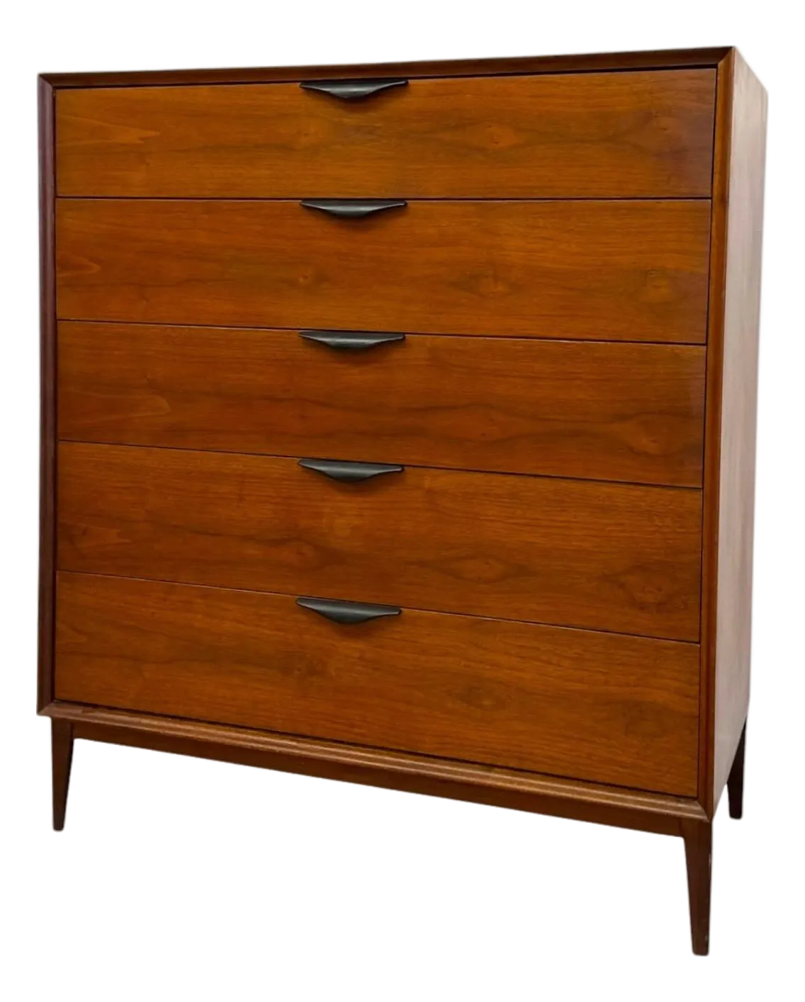 mid century modern tallboy dresser Walnut & Brass Highboy By Stanley Condition is very good vintage with minor wear consistent with age and use Vintage Mid Century Modern 5-Drawer
