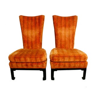 Orange Velvet Regency Lounge Chairs - A Pair For Sale