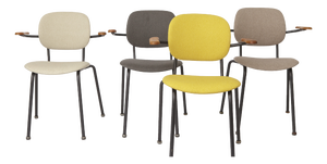 Vintage German Armchairs in Metal Frame with Wood Arms, 1950s, Set of 4
