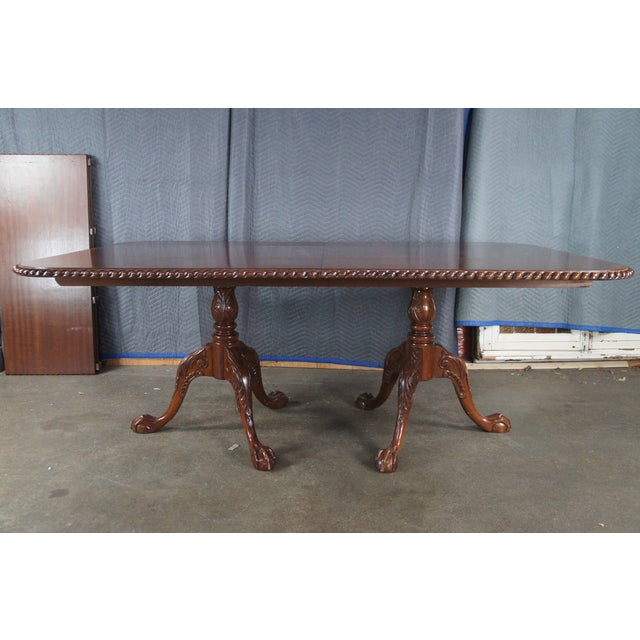 Late 20th Century English Chippendale Style Carved Mahogany Dining Table Ball & Claw For Sale - Image 11 of 14