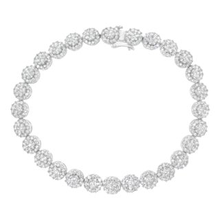 14K White Gold 3-3/4 Cttw Round-Brilliant Cut Diamond 7-1/4" Round Cluster Links Tennis Bracelet For Sale