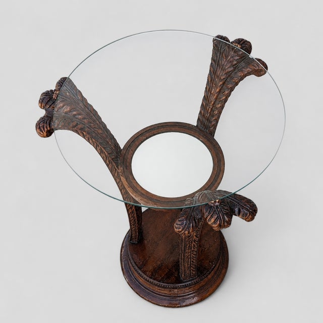 Art Nouveau Carved Wood and Glass Pedestal Side Table, Early 20th Century For Sale - Image 4 of 10