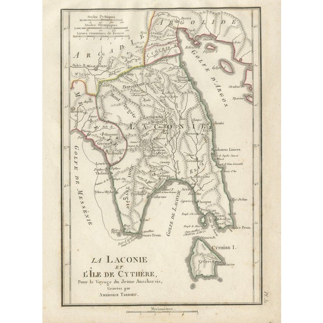 Antique Map of Laconia, Sparta, and Cythera from Ambroise Tardieu, 1825 For Sale