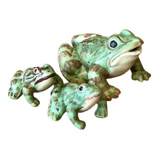 Vintage Boho Brush McCoy Hand Painted Frogs - Set of Three For Sale