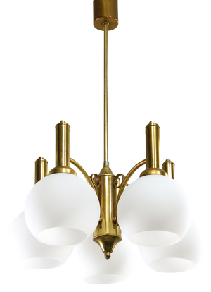 Mid-Century Italian Brass and Opaline Chandelier
