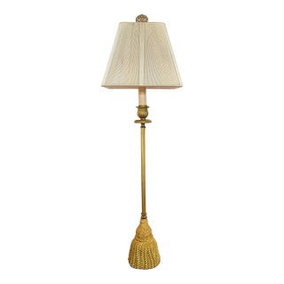 Mid 20th Century Dorothy Draper Gilt Brass Tassel Lamp With Shade For Sale