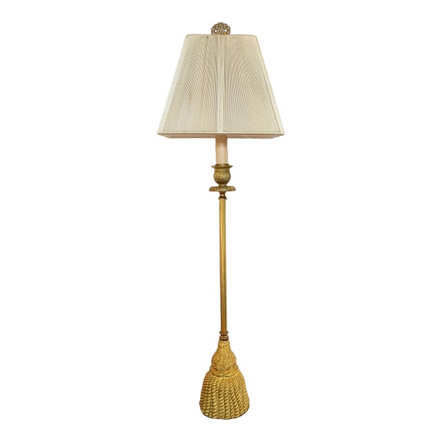 Mid 20th Century Dorothy Draper Gilt Brass Tassel Lamp With Shade For Sale