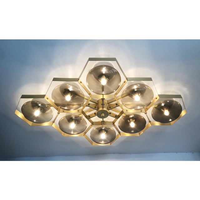 Italian 21st Century Hive Satin Brass Smoky Murano Flush Mount by Fabio LTD For Sale - Image 3 of 11