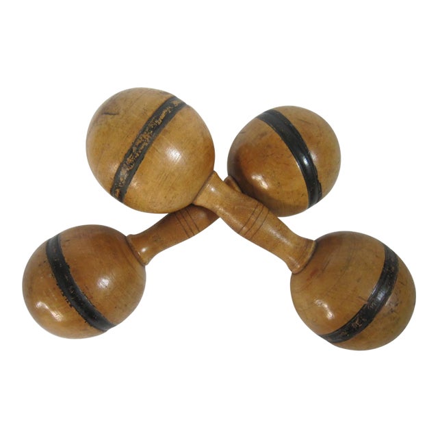 Vintage Wood Dumbells, Pair For Sale