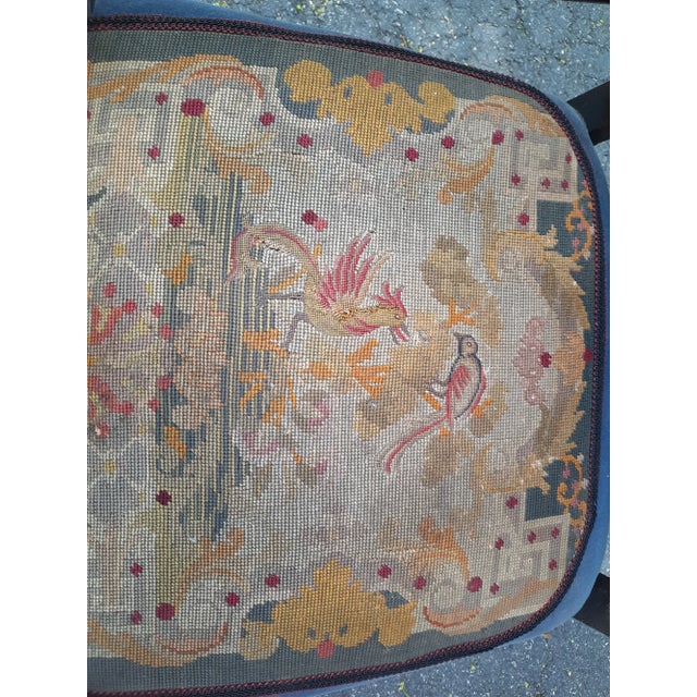 Antique Arm Chair with velvet and needlepoint. This Throne is a beautiful combination of gold velvet on the outside back,...