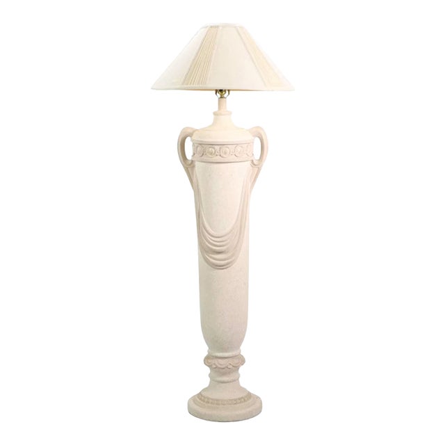 Late 20th Century Neoclassical Urn Plaster Floor Lamp With Swag Handles For Sale