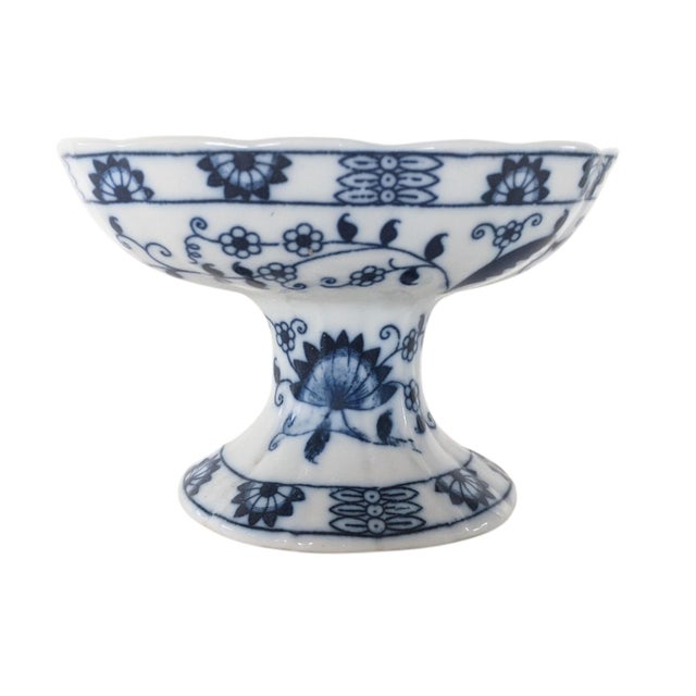 Vintage Blue Onion Blue and White Porcelain Pedestal Soap Dish Holder Perfect displayed in a Powder Room, Guest Bathroom,...