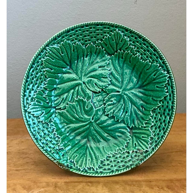 Vintage French Majolica Leaf Design Plate For Sale - Image 11 of 12