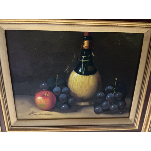 1950s Pair of Mid-Century Still Life Oil Paintings Signed Kance in Carved Gilt Wooden Frames For Sale - Image 5 of 11