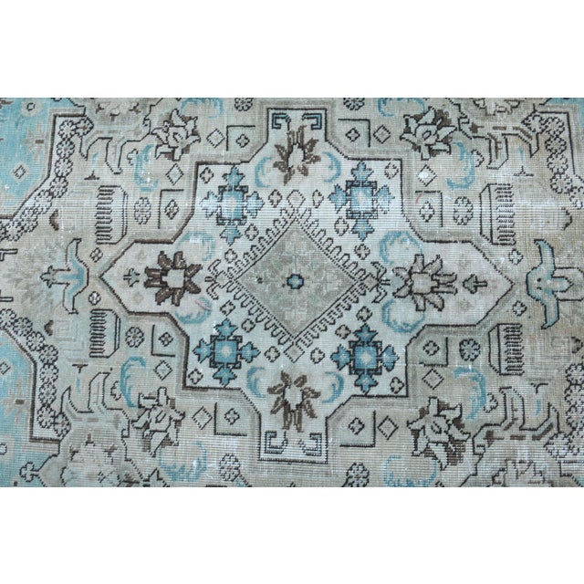 1970s Vintage Persian Handmade Wool Cotton Light Blue Area Rug For Sale - Image 9 of 11